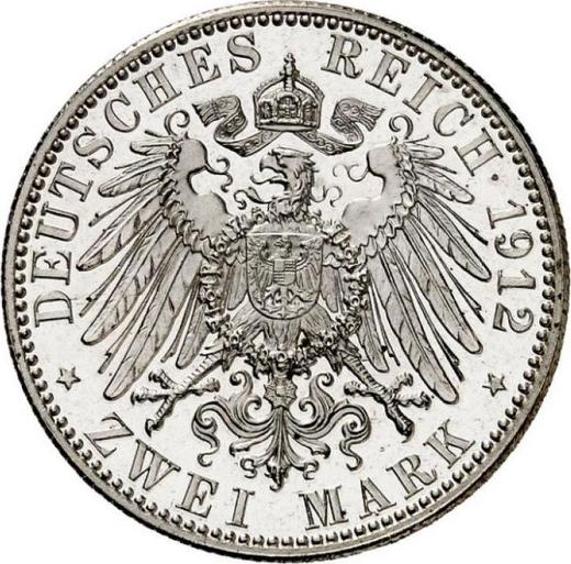 Reverso 2 marcos 1912 E "Sajonia" - valor de la moneda de plata - Alemania, Imperio alemán