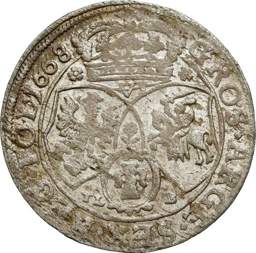 Реверс монеты - Шестак (6 грошей) 1668 года TLB "Портрет с обводкой" - цена серебряной монеты - Польша, Ян II Казимир