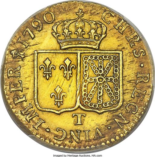 Реверс монеты - Луидор 1790 года T Нант - цена золотой монеты - Франция, Людовик XVI