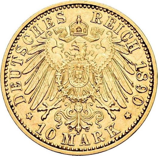 Reverso 10 marcos 1890 A "Hessen" - valor de la moneda de oro - Alemania, Imperio alemán