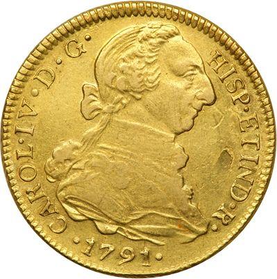 Anverso 4 escudos 1791 IJ "Tipo 1789-1791" - valor de la moneda de oro - Perú, Carlos IV