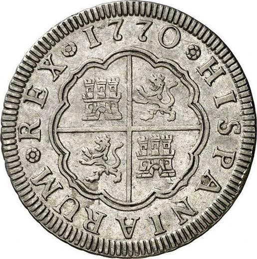 Реверс монеты - 2 реала 1770 года S CF - цена серебряной монеты - Испания, Карл III