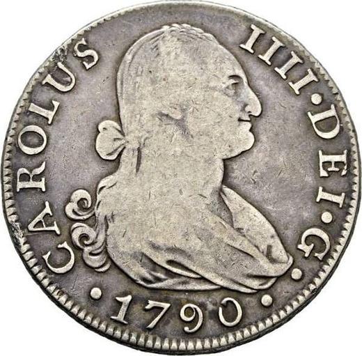 Аверс монеты - 8 реалов 1790 года S C - цена серебряной монеты - Испания, Карл IV