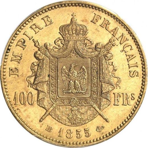 Reverso 100 francos 1855 BB "Tipo 1855-1860" Estrasburgo - valor de la moneda de oro - Francia, Napoleón III Bonaparte