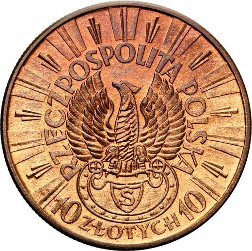 Аверс монеты - Пробные 10 злотых 1934 года "Юзеф Пилсудский" Бронза - цена  монеты - Польша, II Республика
