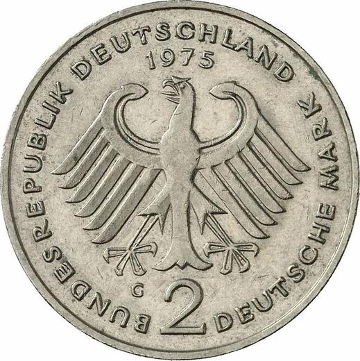 Reverso 2 marcos 1975 G "Theodor Heuss" - valor de la moneda  - Alemania, RFA