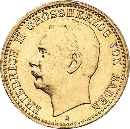 Аверс монеты - 10 марок 1913 года G "Баден" - цена золотой монеты - Германия, Германская Империя