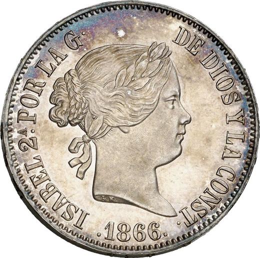 Аверс монеты - 1 эскудо 1866 года Шестиконечные звёзды - цена серебряной монеты - Испания, Изабелла II