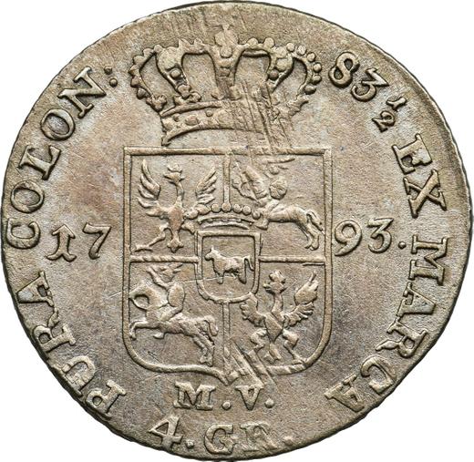 Rewers monety - Złotówka (4 groszy) 1793 MV - cena srebrnej monety - Polska, Stanisław II August
