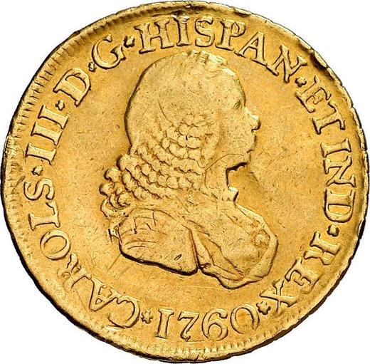 Аверс монеты - 2 эскудо 1760 года PN J - цена золотой монеты - Колумбия, Карл III