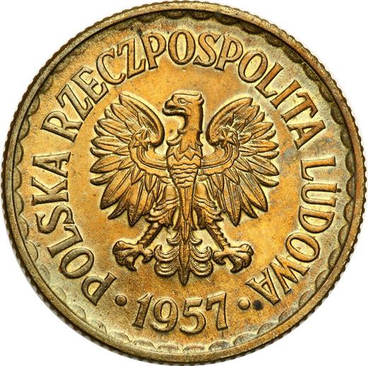 Аверс монеты - Пробный 1 злотый 1957 года Латунь - цена  монеты - Польша, Народная Республика