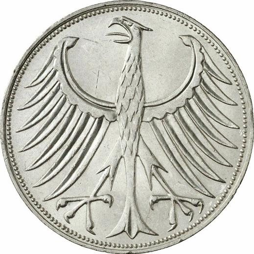 Реверс монеты - 5 марок 1969 года D - цена серебряной монеты - Германия, ФРГ