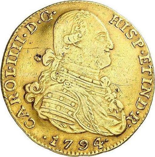Аверс монеты - 4 эскудо 1794 года NR JJ - цена золотой монеты - Колумбия, Карл IV