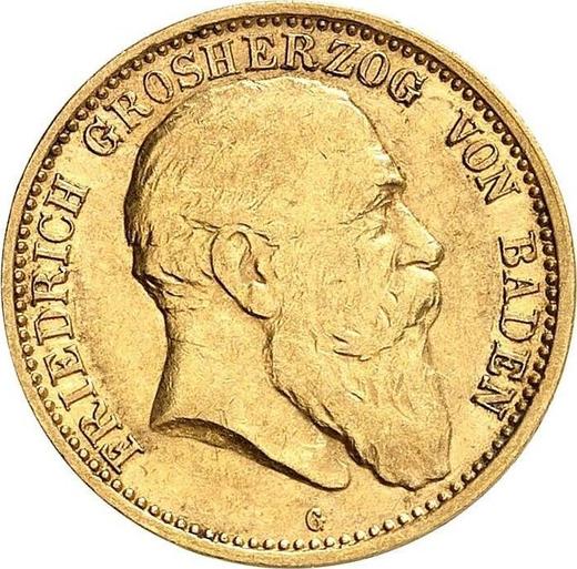 Аверс монеты - 10 марок 1902 года G "Баден" - цена золотой монеты - Германия, Германская Империя