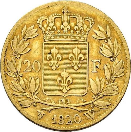 Reverse 20 Francs 1820 W "Type 1816-1824" Lille - France, Louis XVIII