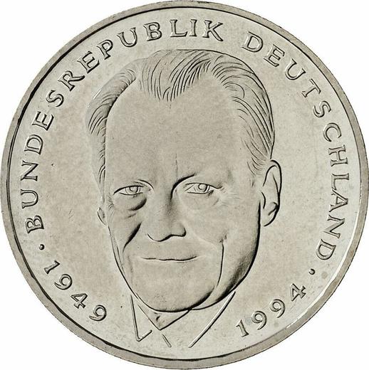 Obverse 2 Mark 1997 D "Willy Brandt" - Germany, FRG