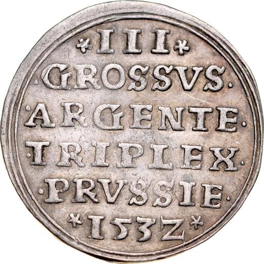 Rewers monety - Trojak 1532 "Toruń" - cena srebrnej monety - Polska, Zygmunt I Stary