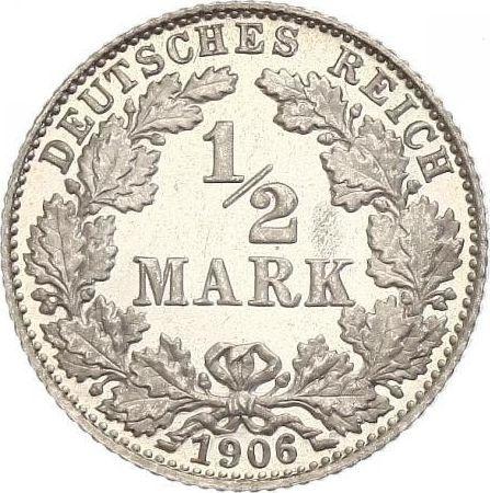 Awers monety - 1/2 marki 1906 D "Typ 1905-1919" - cena srebrnej monety - Niemcy, Cesarstwo Niemieckie