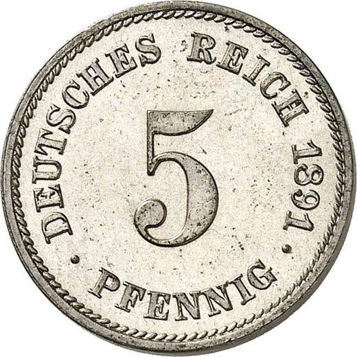Anverso 5 Pfennige 1891 E "Tipo 1890-1915" - valor de la moneda  - Alemania, Imperio alemán