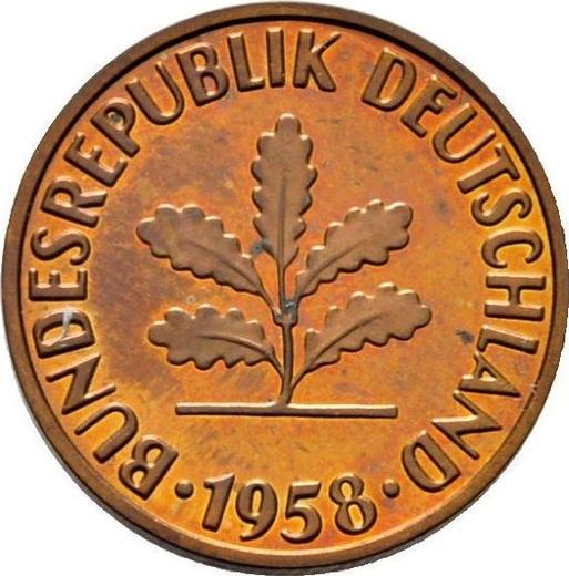Реверс монеты - 2 пфеннига 1958 года F - цена  монеты - Германия, ФРГ