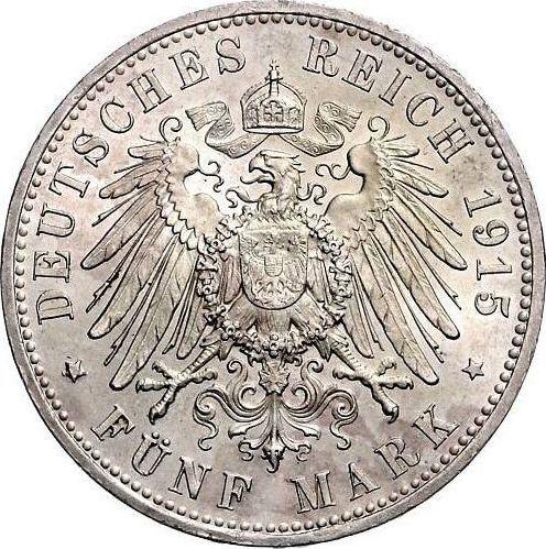 Rewers monety - 5 marek 1915 A "Brunszwik" Wstąpienie na tron Napis "U. LÜNEB" - cena srebrnej monety - Niemcy, Cesarstwo Niemieckie