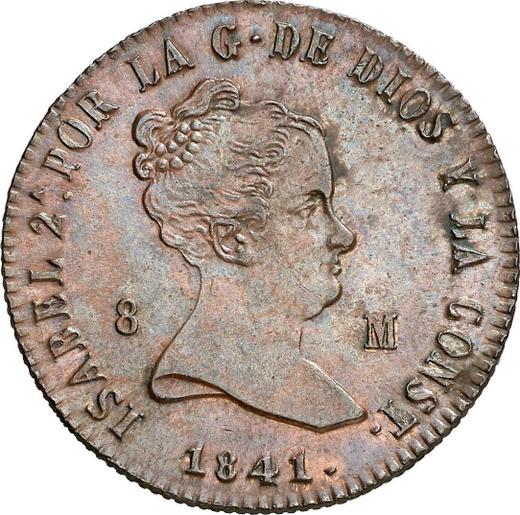 Anverso 8 maravedíes 1841 Ja "Valor nominal sobre el reverso" - valor de la moneda  - España, Isabel II