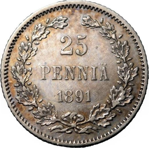 Rewers monety - 25 penni 1891 L - cena srebrnej monety - Finlandia, Wielkie Księstwo