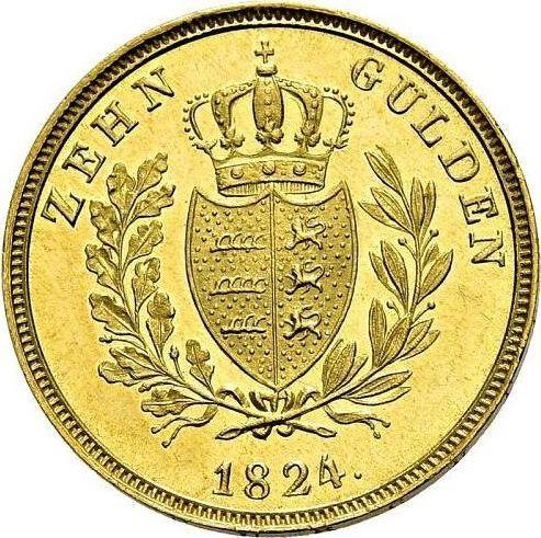 Реверс монеты - 10 гульденов 1824 года W - цена золотой монеты - Вюртемберг, Вильгельм I