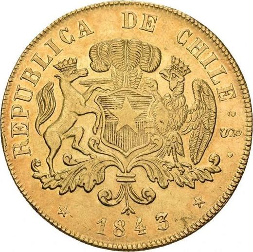 Аверс монеты - 8 эскудо 1843 года So IJ Гурт рубчатый - цена золотой монеты - Чили, Республика