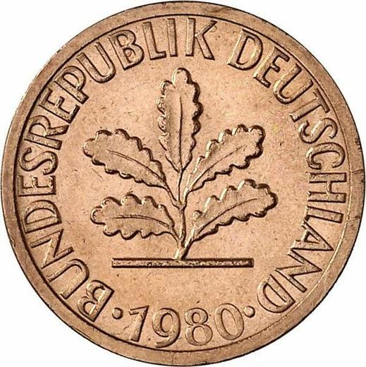 Rewers monety - 1 fenig 1980 D - cena  monety - Niemcy, RFN