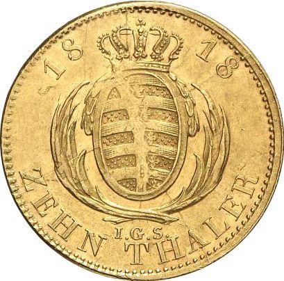 Reverso Pruebas 10 táleros 1818 I.G.S. - valor de la moneda de oro - Sajonia, Federico Augusto I