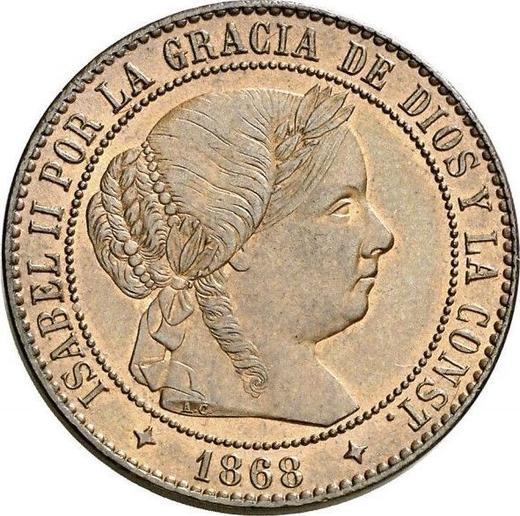 Аверс монеты - 2 1/2 сентимо эскудо 1868 года OM Четырёхконечные звезды - цена  монеты - Испания, Изабелла II