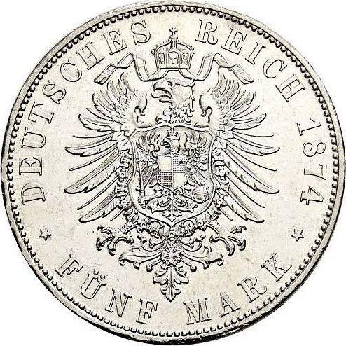 Reverso 5 marcos 1874 D "Bavaria" - valor de la moneda de plata - Alemania, Imperio alemán