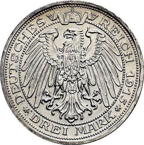 Reverso 3 marcos 1915 A "Mecklemburgo-Schwerin" Centenario - valor de la moneda de plata - Alemania, Imperio alemán