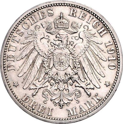 Reverso 3 marcos 1910 A "Sajonia-Weimar-Eisenach" Boda - valor de la moneda de plata - Alemania, Imperio alemán