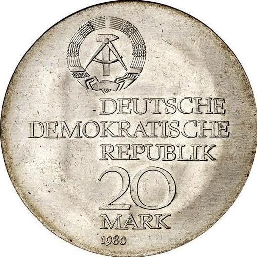 Reverse 20 Mark 1980 "1980 Summer Olympics" Countermark - Silver Coin Value - Germany, GDR