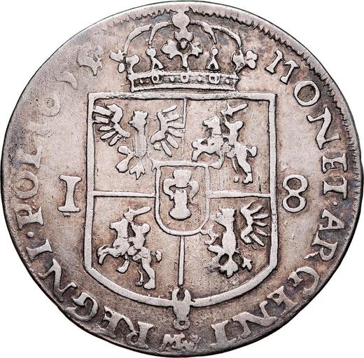 Reverso Ort (18 groszy) 1655 MW "Tipo 1650-1655" - valor de la moneda de plata - Polonia, Juan II Casimiro