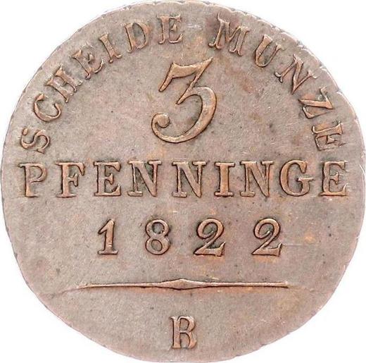Реверс монеты - 3 пфеннига 1822 года B - цена  монеты - Пруссия, Фридрих Вильгельм III