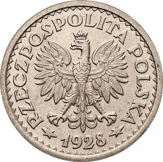 Аверс монеты - Пробный 1 злотый 1928 года "Венок из колосьев" Никель - цена  монеты - Польша, II Республика