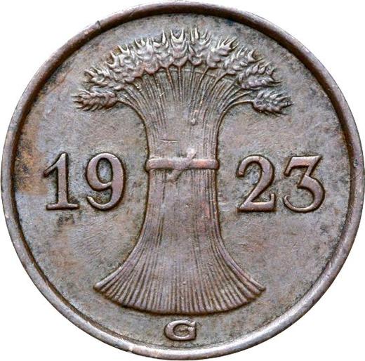 Реверс монеты - 1 рентенпфенниг 1923 года G - цена  монеты - Германия, Bеймарская республика
