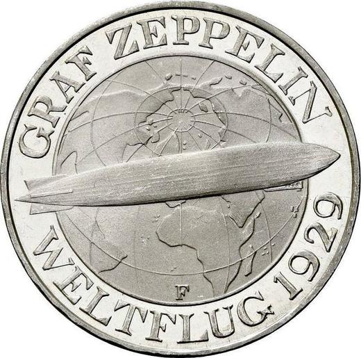 Rewers monety - 3 reichsmark 1930 F "Zeppelin" - cena srebrnej monety - Niemcy, Republika Weimarska