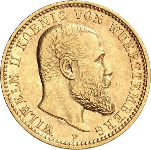 Аверс монеты - 10 марок 1901 года F "Вюртемберг" - цена золотой монеты - Германия, Германская Империя