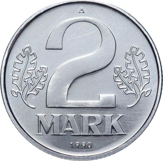 Anverso 2 marcos 1990 A - valor de la moneda  - Alemania, República Democrática Alemana (RDA)