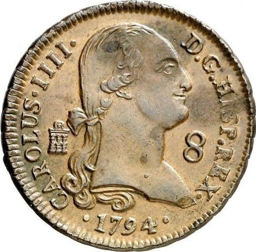 Аверс монеты - 8 мараведи 1794 года - цена  монеты - Испания, Карл IV