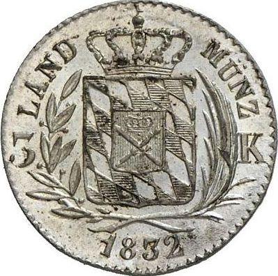 Rewers monety - 3 krajcary 1832 - cena srebrnej monety - Bawaria, Ludwik I