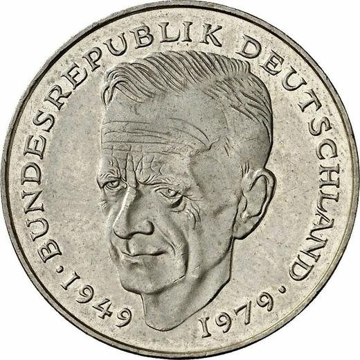 Obverse 2 Mark 1990 D "Kurt Schumacher" -  Coin Value - Germany, FRG