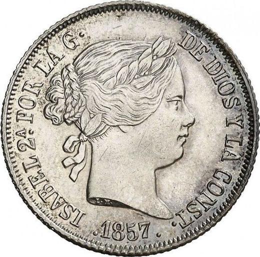 Аверс монеты - 4 реала 1857 года Восьмиконечные звёзды - цена серебряной монеты - Испания, Изабелла II
