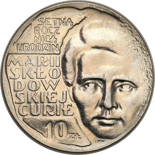 Reverse Pattern 10 Zlotych 1967 MW JMN "Marie Curie" Nickel -  Coin Value - Poland, Peoples Republic