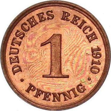 Аверс монеты - 1 пфенниг 1910 года D "Тип 1890-1916" - цена  монеты - Германия, Германская Империя