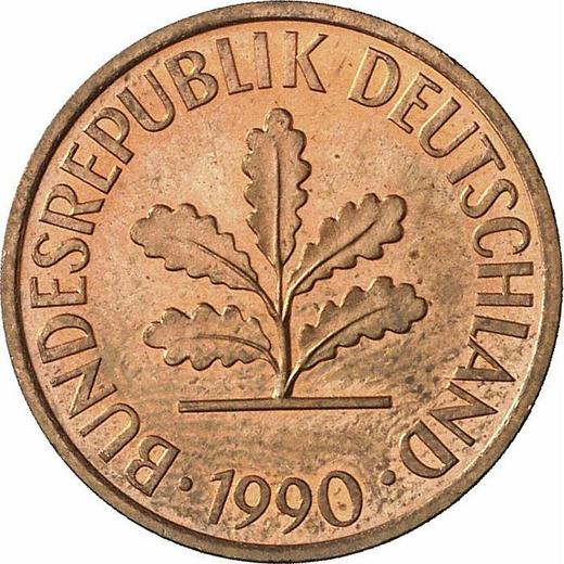 Реверс монеты - 2 пфеннига 1990 года G - цена  монеты - Германия, ФРГ
